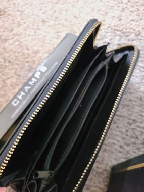 Champs Black Zip-Around Women's Wallet with Gold Hardware